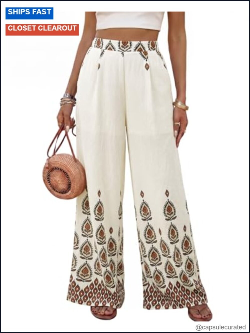 Flowy Wide Leg Palazzo Pants with Pockets Elastic High Waisted